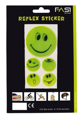 Stickerset Smiley Reflex Sticker gelb, 1 x Ø 5cm, 4 x Ø 2,5cm